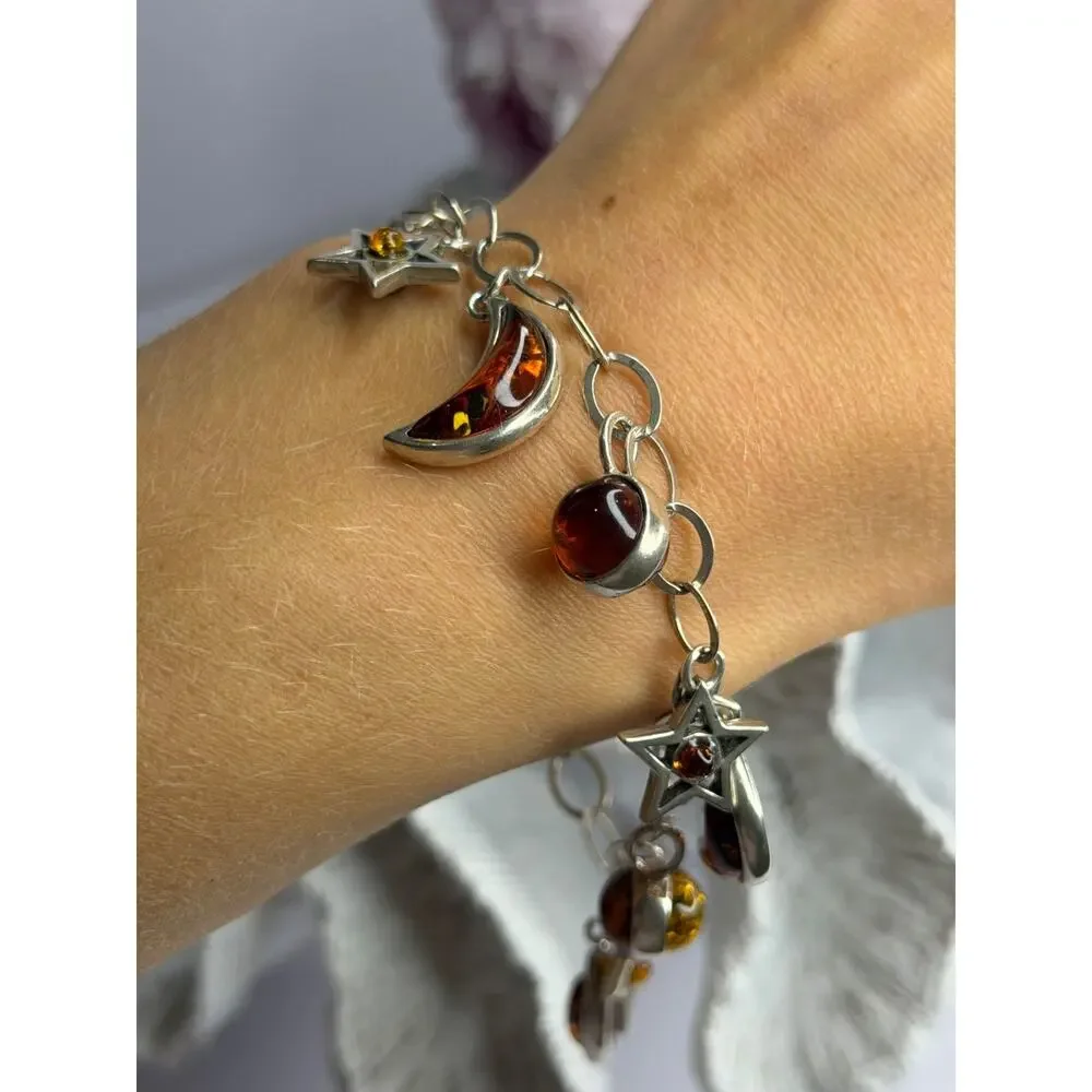 Starry Sky 925 Sterling Silver Amber Bracelet Length 7.5